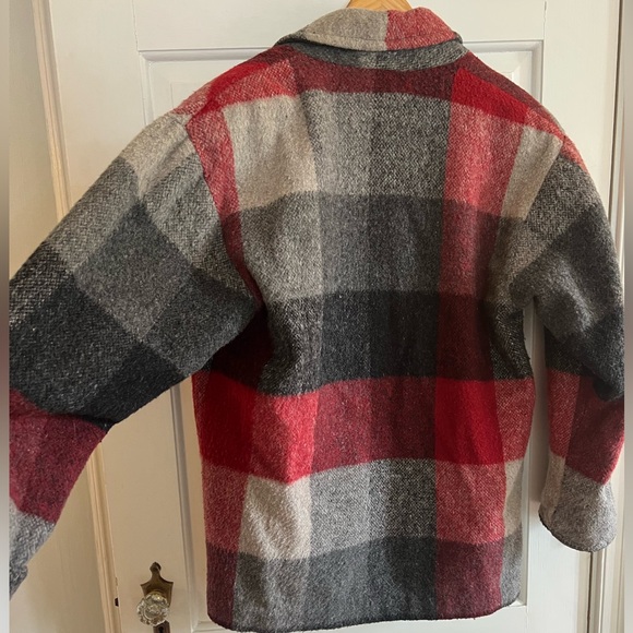 Vintage Express Wool Blend Plaid Coat Jacket 90s Red Gray Black Checkered Small - Picture 5 of 6